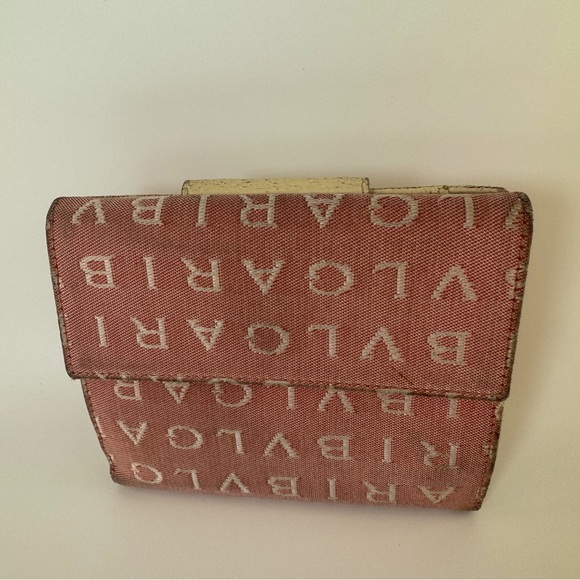 Bulgari Pink Wallet BVLGARI Pink Logo Canvas Bifold Wallet Authentic - Picture 15 of 15